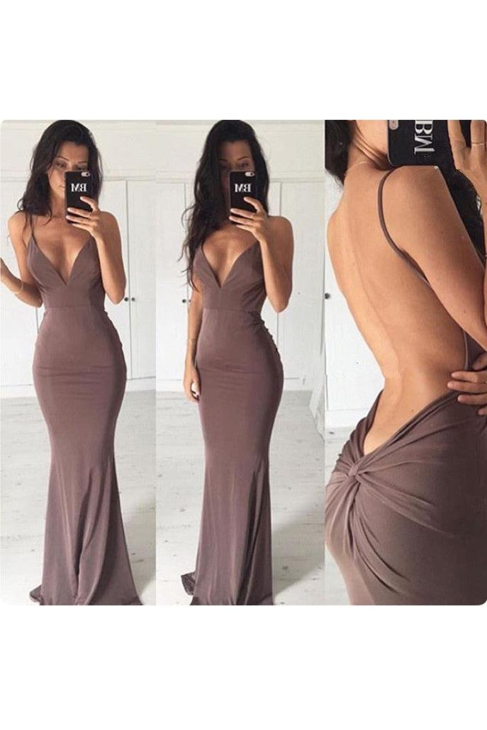 Chic Backless Sheath Long Evening Dress Spaghetti Strap Formal Dresses-Ballbella