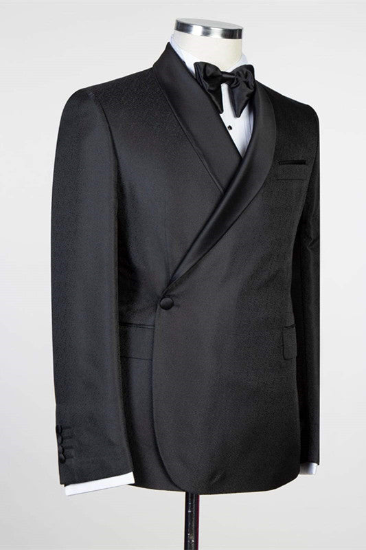 Chic Black Designer Shawl Lapel Men Suits for Wedding-Ballbella