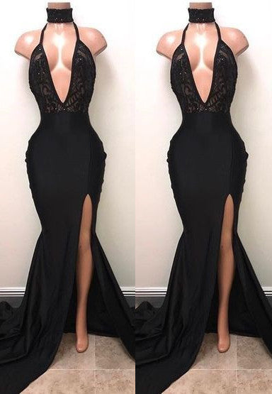 Buy high quality discount Elegant dresses from  Ballbella. Chic Black High Neck Lace Front Split Mermaid Prom Dress. Shipping worldwide,  custom made all sizes & colors. SHOP NOW.