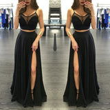 Buy high quality Chic black two piece front split illusion spaghetti strap long Prom Party Gowns 2021 from Ballbella. Shipping worldwide,  custom made all sizes &colors. SHOP NOW