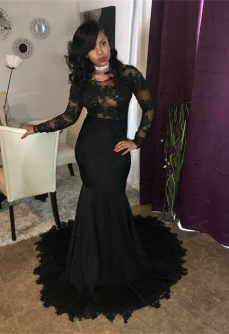 Ballbella custom made Chic black lace prom dress,  New Arrival Long Sleeves mermaid party dress. We offer extra coupons,  make in cheap and affordable price. We provide worldwide shipping and will make the dress perfect for everyone.