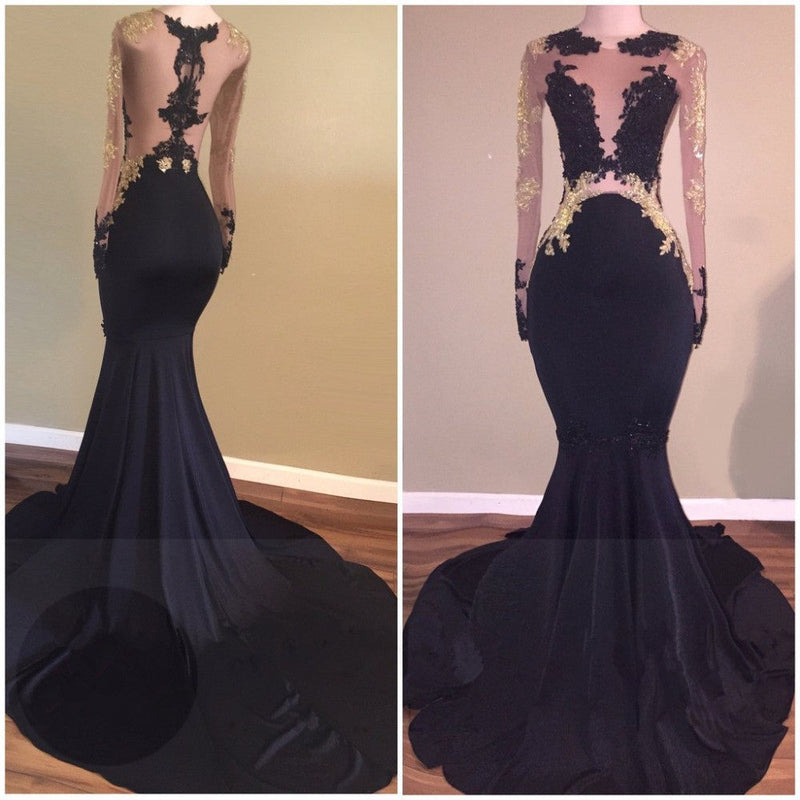 Ballbella offers Chic Black Long-Sleeve Lace Mermaid Zipper Prom Party Gowns at a cheap price from Stretch Satin to Mermaid hem.. Be the prom  belle with Gorgeous yet affordable Long Sleevess .
