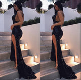 Ballbella custom made Chic black slit sequins party dress on sale,  formal dress 2021 with best quality. You will be surprised by the delicate design and service. Extra free coupons,  come and get today.