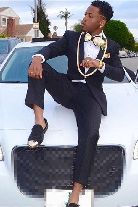 Chic Black Shawl Lapel Boy Men's Prom Suits-Ballbella
