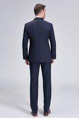 Chic Blue Dots Shawl Lapel Wedding Tuxedos Dark Navy Wedding Suits for Men-Ballbella