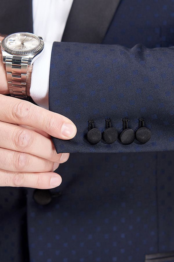 Chic Blue Dots Shawl Lapel Wedding Tuxedos Dark Navy Wedding Suits for Men-Ballbella