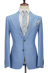 Chic Blue Peak Lapel Men's Suit 3 Piece Men's Formal Suit without Flap-Ballbella