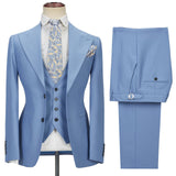 Chic Blue Peak Lapel Men's Suit 3 Piece Men's Formal Suit without Flap-Ballbella