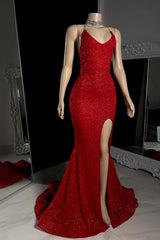 Chic Burgundy Halter V-Neck Sleeveless Mermaid Prom Dresses High Split With Criss-Cross Back-Ballbella