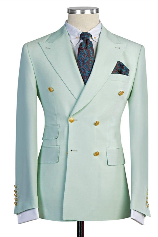 Chic Classic Bespoke Double Breasted Peaked Lapel Men's Prom Suits-Ballbella