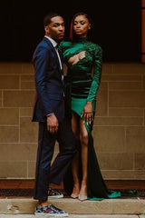 Looking for Prom Dresses, Evening Dresses in Elastic Silk-like Satin,  Mermaid style,  and Gorgeous Appliques work? Ballbella has all covered on this elegant Chic Dark Green Appliques Front Split Prom Party GownsLong Sleeves.