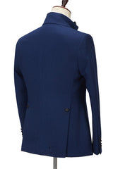 Chic Dark Navy Peak Lapel Two Pieces Classic Men Suit for Prom-Ballbella