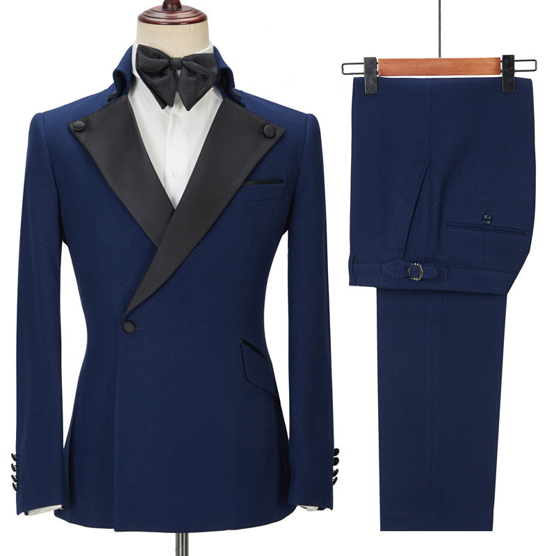 Chic Dark Navy Peak Lapel Two Pieces Classic Men Suit for Prom-Ballbella