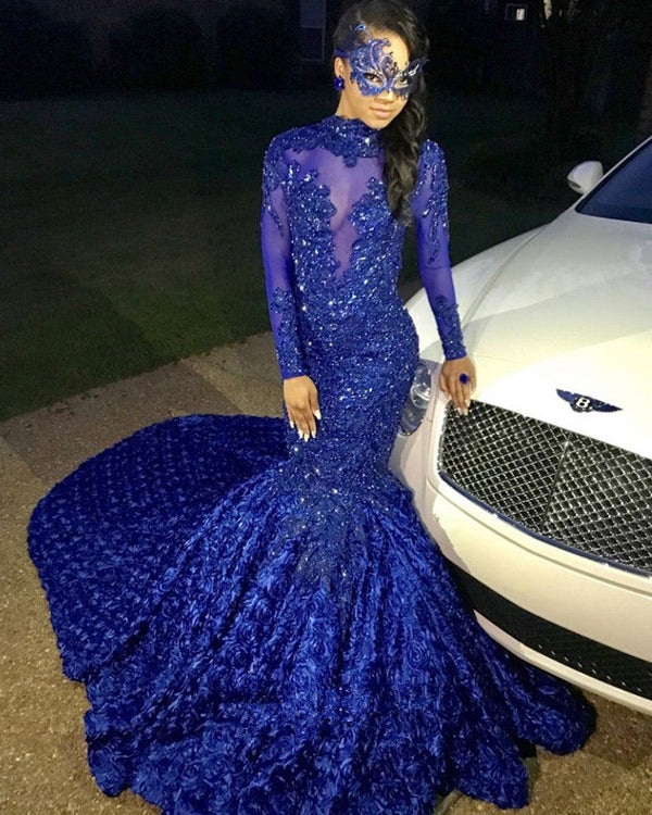 Ballbella offers Chic Flowers Royal Blue Prom Party Gowns| Long Sleeves Prom Party Gowns with custom tailoring service. Try Long Sleeves Prom Dress online with fast and free shipping.
