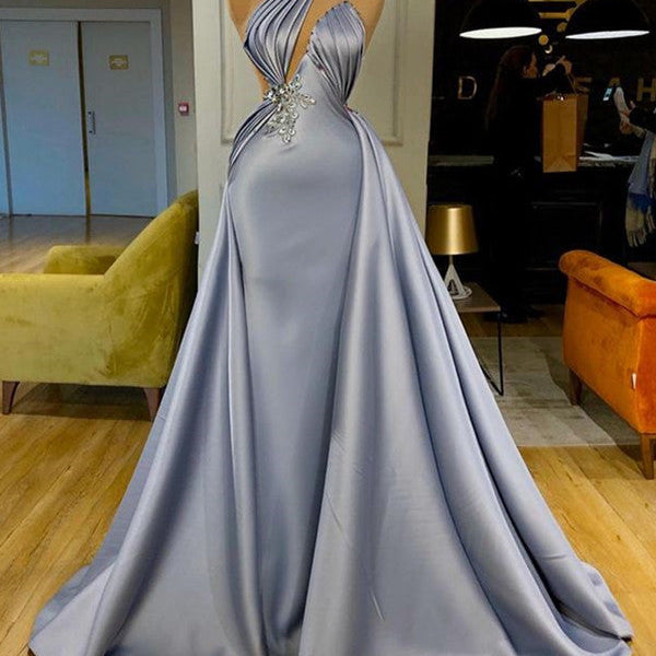 Chic Halter Beadings Long Evening Dress With Detachable Skirt