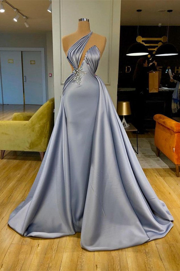 Chic Halter Beadings Long Evening Dress With Detachable Skirt-Ballbella
