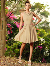 Chic Hand-Made Flower Sleeveless Short Chiffon Bridesmaid Dresses-Ballbella