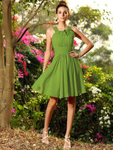 Chic Hand-Made Flower Sleeveless Short Chiffon Bridesmaid Dresses-Ballbella