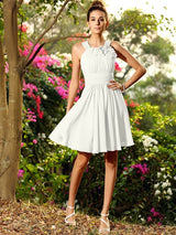 Chic Hand-Made Flower Sleeveless Short Chiffon Bridesmaid Dresses-Ballbella