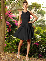 Chic Hand-Made Flower Sleeveless Short Chiffon Bridesmaid Dresses-Ballbella