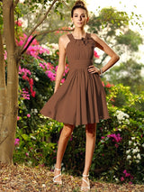 Chic Hand-Made Flower Sleeveless Short Chiffon Bridesmaid Dresses-Ballbella