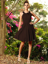 Chic Hand-Made Flower Sleeveless Short Chiffon Bridesmaid Dresses-Ballbella