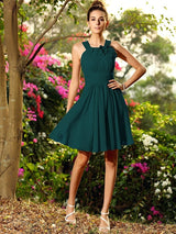 Chic Hand-Made Flower Sleeveless Short Chiffon Bridesmaid Dresses-Ballbella