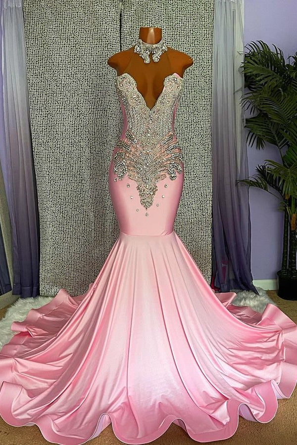 Chic High-neck Sleeveless Mermaid Prom Dress With Beading – Ballbella