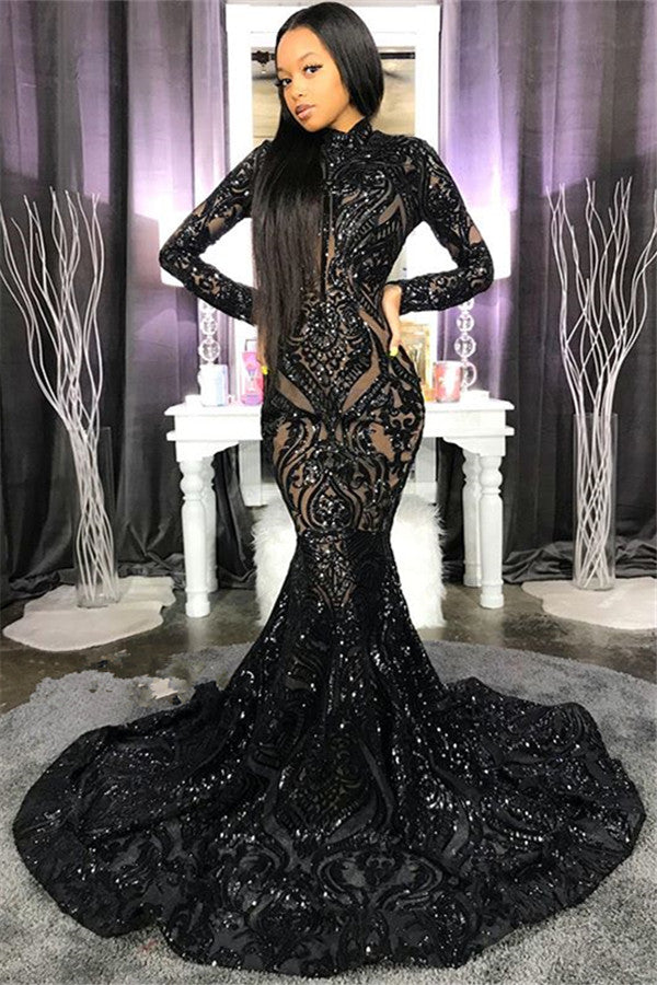 Ballbella offers Chic High Neck Sparkle Appliques Prom Dresses Fit and Flare Long Sleeves Evening Gowns On Sale at an affordable price from to Mermaid skirts. Shop for gorgeous  collections for your big day.