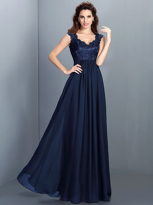 Chic Lace Sleeveless Long Chiffon Bridesmaid Dresses Chic Lace Sleeveless Long Chiffon Bridesmaid Dresses