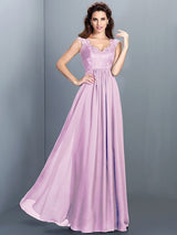 Chic Lace Sleeveless Long Chiffon Bridesmaid Dresses-Ballbella