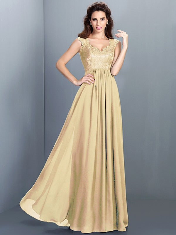 Chic Lace Sleeveless Long Chiffon Bridesmaid Dresses Chic Lace Sleeveless Long Chiffon Bridesmaid Dresses