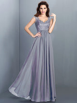 A-Line Charming Scoop Lace Sleeveless Long Chiffon Bridesmaid Dresses