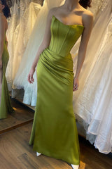 Chic Long Mermaid Strapless Prom Dresses-Ballbella