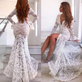 Ballbella custom  made Chic Long Sleeves V-Neck Prom Party Gowns| New Arrival Lace Evening Party Dress With Slit at an affordable price. Shop for gorgeous Sleeveless collections for your big day.