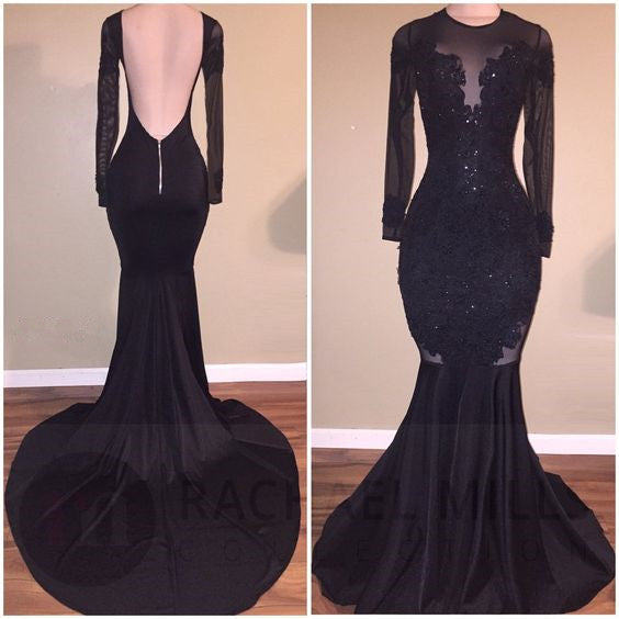 Ballbella offers Chic Mermaid Black Long-Sleeves Backless Appliques Prom Party Gowns at a cheap price from  to Mermaid hem. Gorgeous yet affordable Long Sleevess .