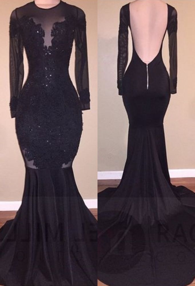 Ballbella offers Chic Mermaid Black Long-Sleeves Backless Appliques Prom Party Gowns at a cheap price from  to Mermaid hem. Gorgeous yet affordable Long Sleevess .