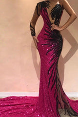 Chic Mermaid Evening Dresses One Sleeve Open Back Pageant Dress-Ballbella