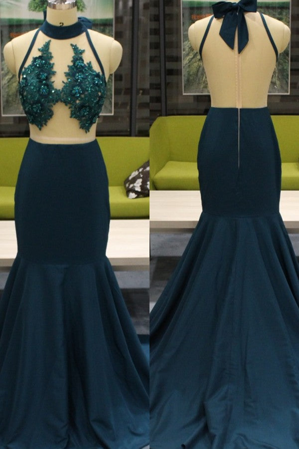 Ballbella offers Chic Mermaid High Neck Sheer Sleeveless Lace Appliques Zipper Prom Dresses Bow Neck Open Back Sweep Train Gowns On Sale at an affordable price from Stretch Satin to Mermaid  skirts. Shop for gorgeous Sleeveless  collections for special events.