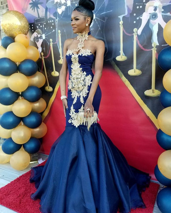 Looking for custom made this high neck mermaid dark navy Prom Party Gownsin high quality,  we sell dresses On Sale all over the world. Also,  extra discount are offered to our customers. We will try our best to satisfy everyone and make the dress fit you well