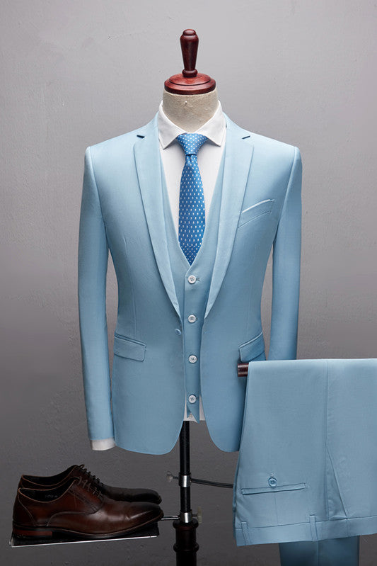 Chic Notched Lapel Sky Blue Three Pieces Prom Outfits s-Ballbella
