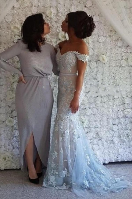 Chic Off-the-shoulder Lace Mermaid Long Prom Dresses On Sale-Ballbella