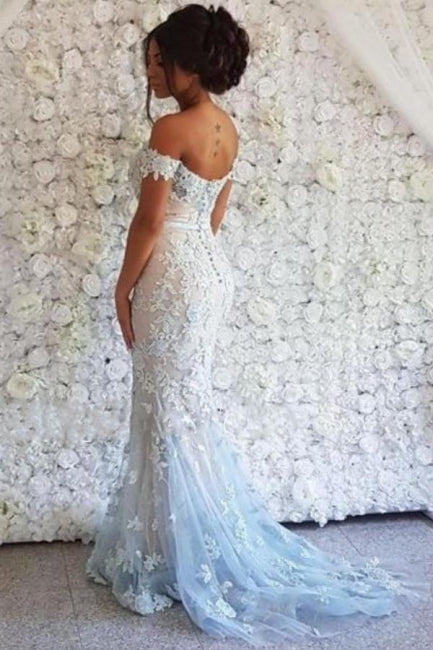 Chic Off-the-shoulder Lace Mermaid Long Prom Dresses On Sale-Ballbella