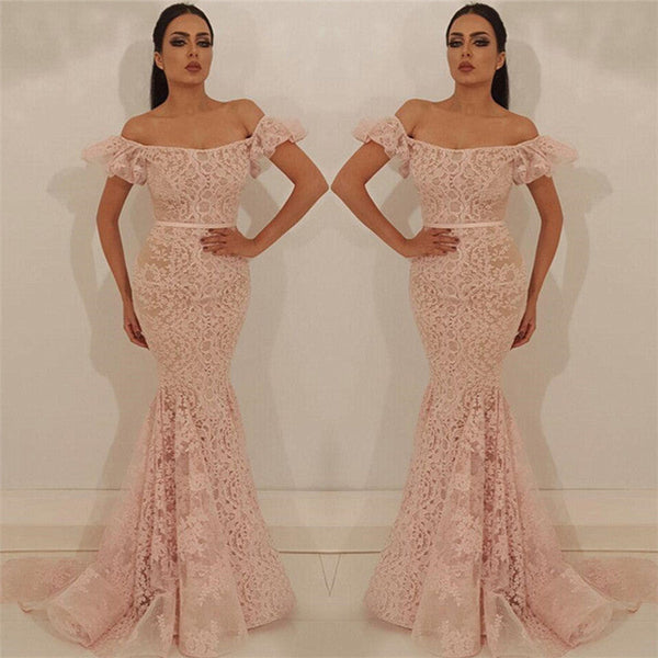 Ballbella provides variety of Off-the-Shoulder Lace Prom Party Gowns| Chic Mermaid Sleeveless Long Prom Party Gowns,  you can find the lace Off-the-Shoulder cheap long prom dresses here,  and we promise you the very best quality.
