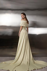 Chic Off-The-Shoulder Mermaid Satin Prom Dresses Sheath Long With Zipper Ruffle-Ballbella