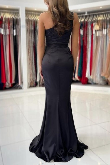 Chic One Shoulder Sleeveless Mermaid Evening Dresses With Ruffles-Ballbella