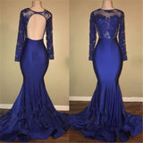 Wanna Prom Dresses, Evening Dresses, Real Model Series in Royal blue,  Mermaid style,  and delicate Lace work? Ballbella has all covered on this elegant Chic Open Back Royal Blue Real Model Prom Dresses Lace Long Sleeves Mermaid Evening Gown yet cheap price.