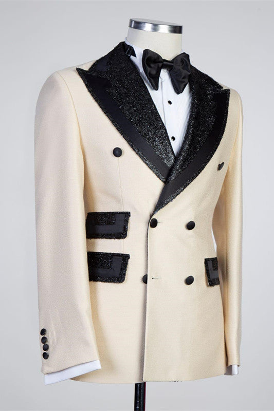 Chic Peaked Lapel Double Breasted Bespoke Men Suits-Ballbella