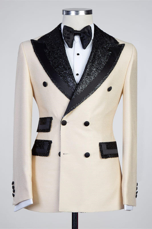 Chic Peaked Lapel Double Breasted Bespoke Men Suits-Ballbella