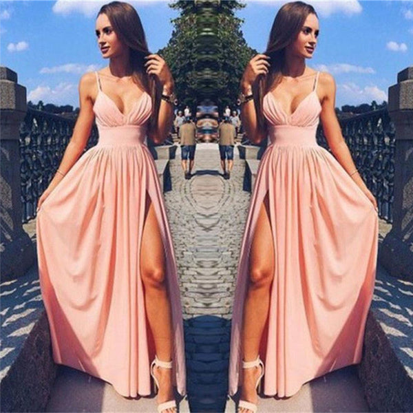 Customizing this New Arrival pink Chic side slit cheap formal dress on Ballbella.com. We offer extra coupons,  make dresses in cheap and affordable price. We provide worldwide shipping and will make the dress perfect for everyone.
